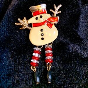 Snowman Christmas Pin Brooch with dangling legs